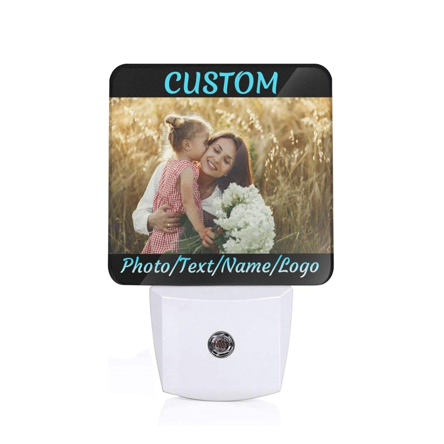 Custom Plug in Night Lights, Personalized Your Own Photo on LED Lamps, Auto Sensor Warm Sweet Nightlights for Bathroom/Toilet/Bedroom/Nursery (1Pcs)