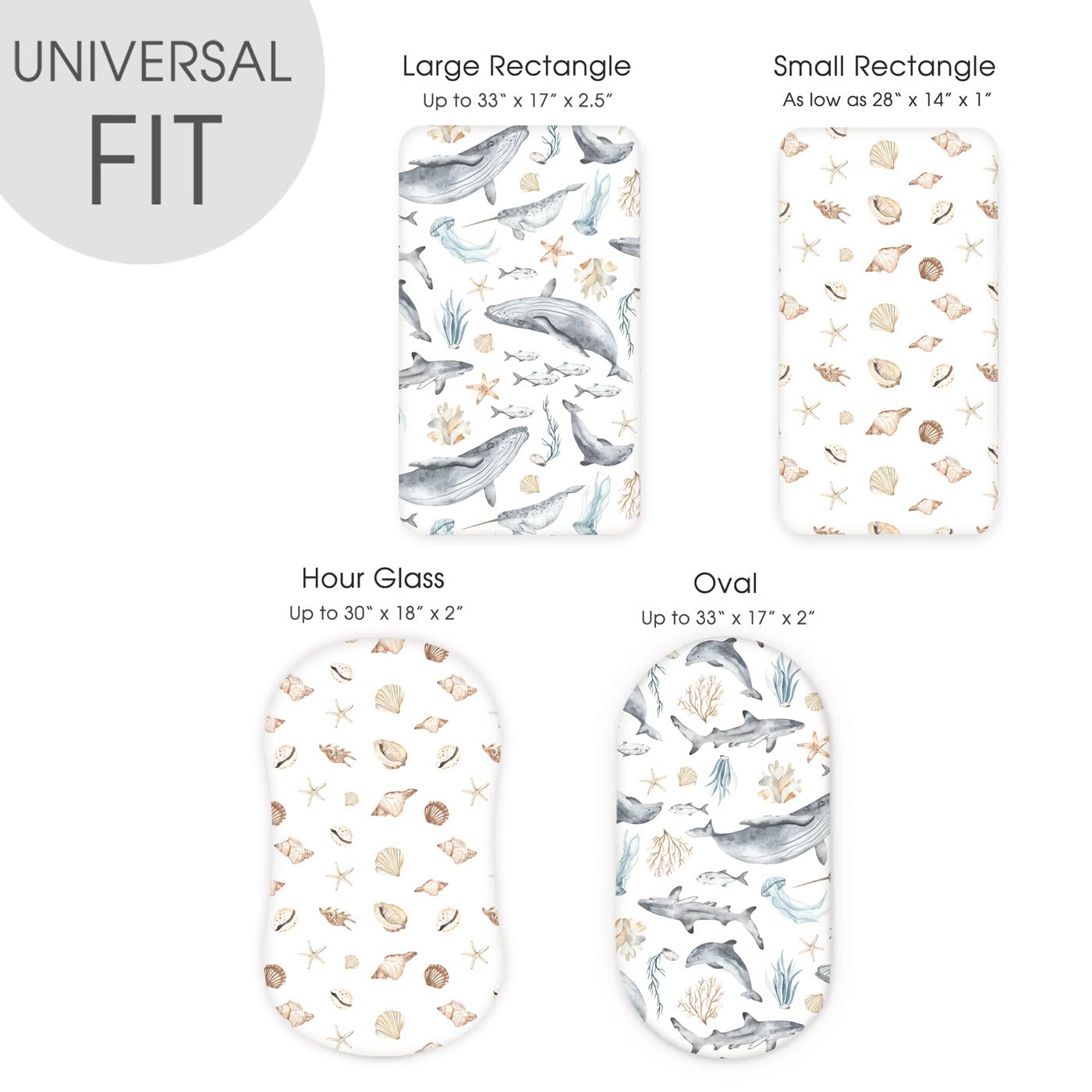 GRSSDER Stretchy Ultra Soft Fitted Bassinet Sheets Set 2 Pack, Cradle Sheet Universal Fit for Rectangle, Oval, or Hourglass Bassinet Pad/Mattress Safe and Snug, Stylish Cute Whale Sea Worl for Baby