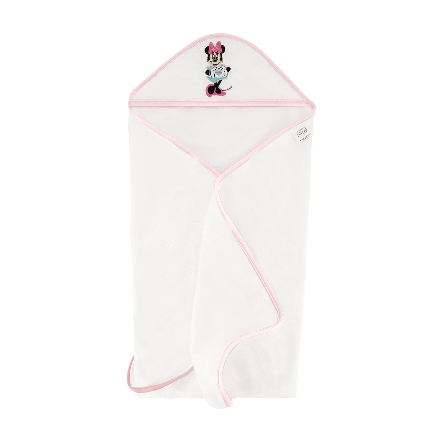 Disney Cudlie Baby Girl Minnie Mouse 2 Pack Rolled/Carded Hooded Towels in Tiny Stripe Print