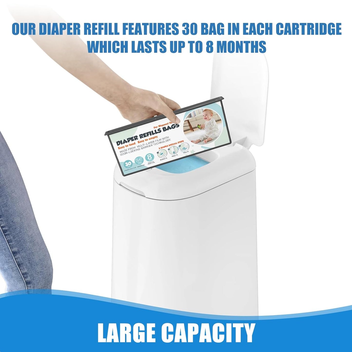 Diaper Pail Refills Bags with 30 Bags Compatible with Genie Easy Roll Signature and Platinum Diaper Pails, 7-Layer Odor-Barrier Technology, 3 Pack (90 Bag)