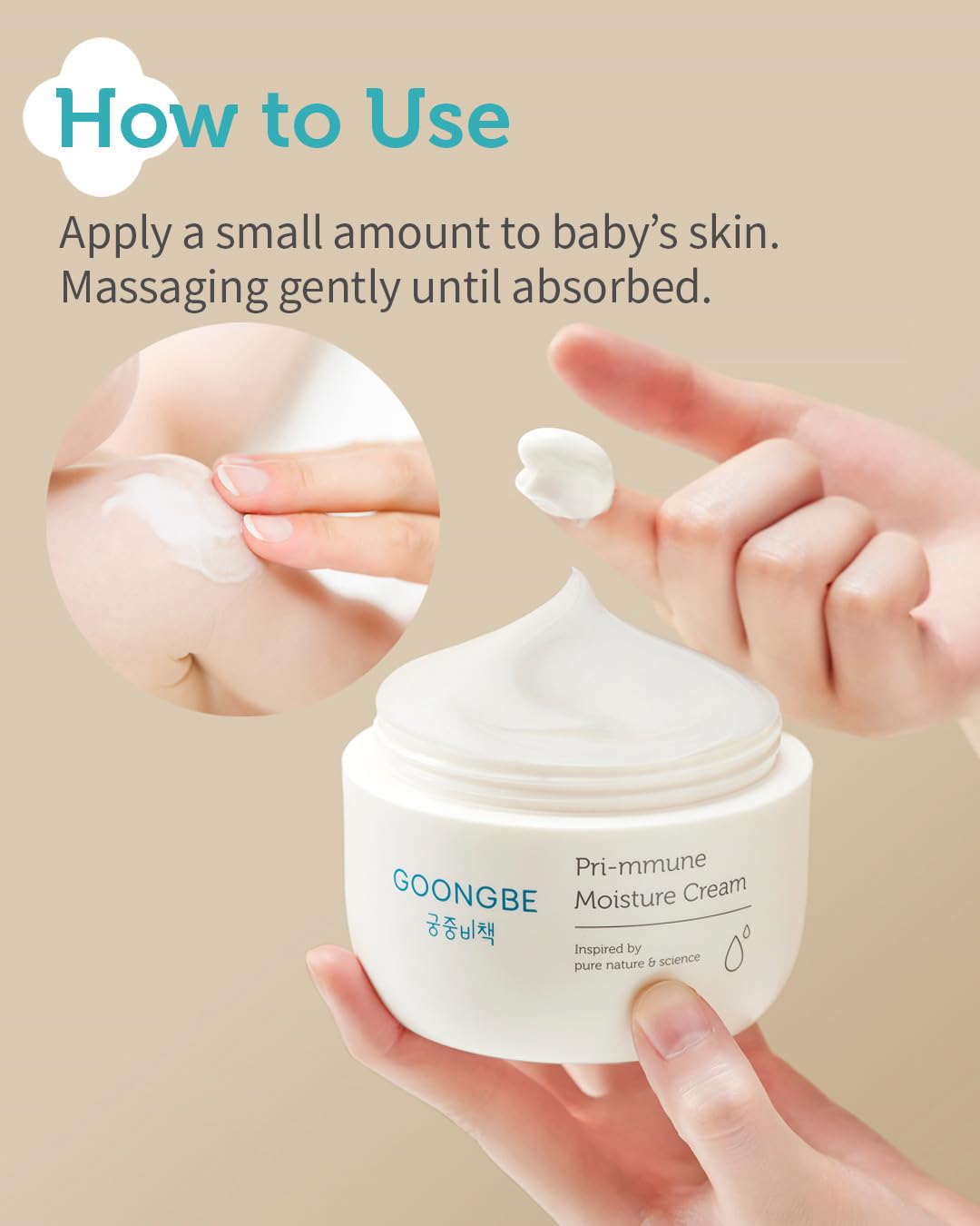 GOONGBE Pri-mmune Moisture Cream - Korean Baby Body Cream with Shea Butter - Hypoallergenic Gentle Daily Moisturizer for Dry Skin - Fast Absorbing, Naturally Derived Non-Sticky Cream, 6.1oz.