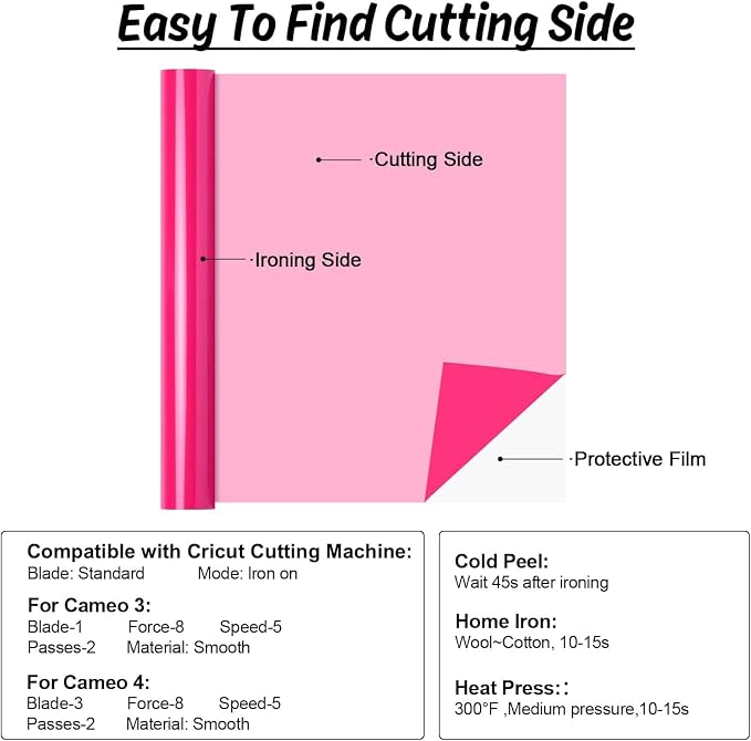 HTVRONT Yellow and Neon Pink 12" x 5ft HTV Vinyl Rolls | Easy Cut & Weed Heat