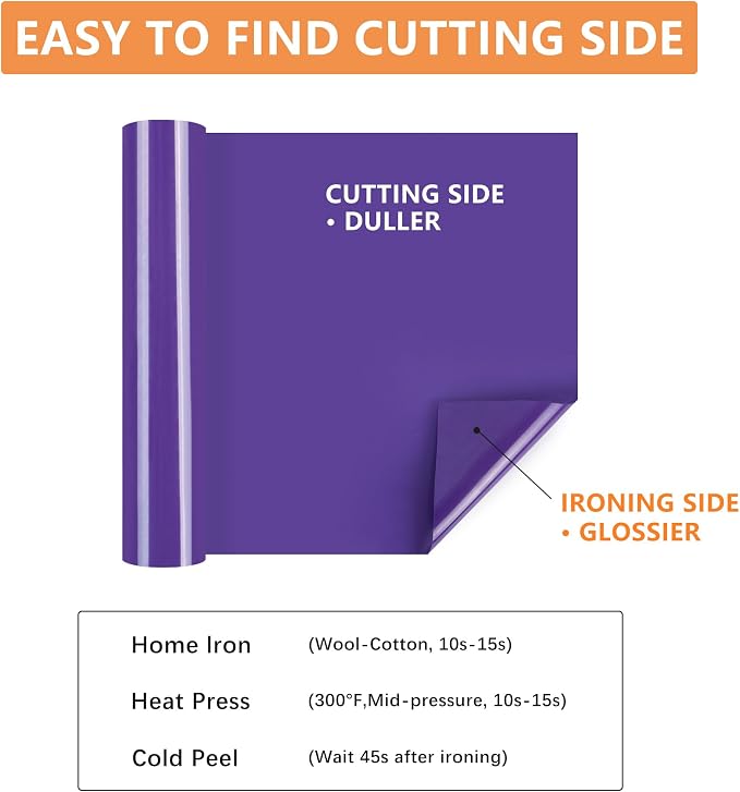 HTVVETUR Purple HTV Iron on Vinyl 12Inch by 35ft Roll HTV Heat Transfer Vinyl