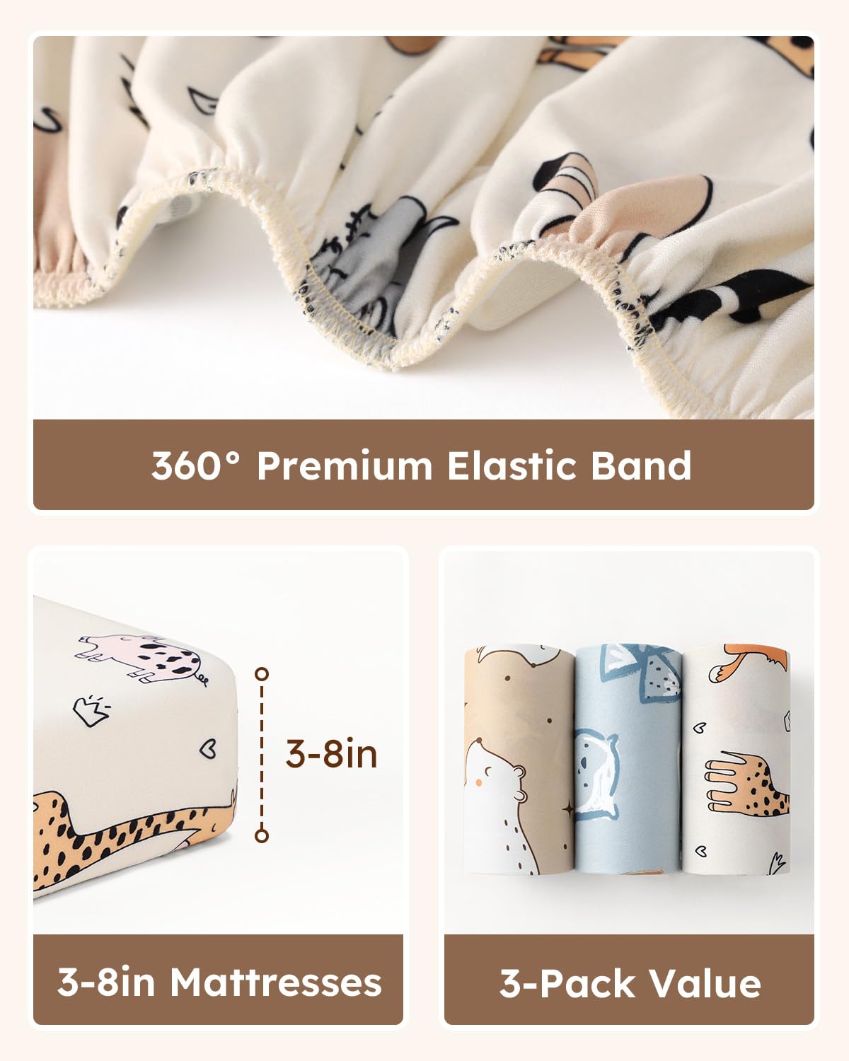 Baby Crib Sheets for Boys Girls, 28x52x8in Fitted Crib Sheet Neutral 3 Pack for Standard Crib and Toddler Mattress, Breathable Soft Microfiber Baby Sheet Blue & Apricot Bear