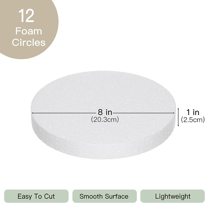 Crafare 8 Inch Foam Circles for Crafts 12pcs Round Foam Discs 1 Inch Thick for