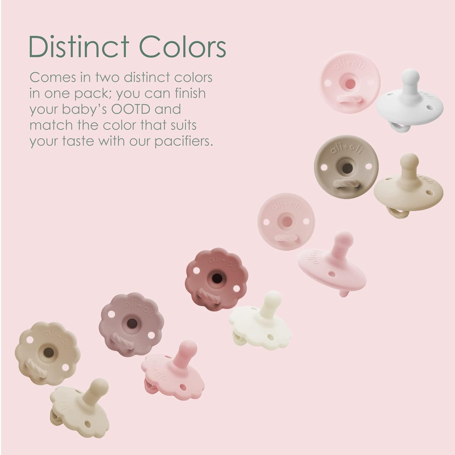 Ali+Oli Pacifier for Baby (2-pk) Set Original Round (Oat-Coco) Concaved Shield Newborn Pacifiers, BPA-Free Silicone Baby Pacifier Set, Baby Binkies, Chupones para Bebes