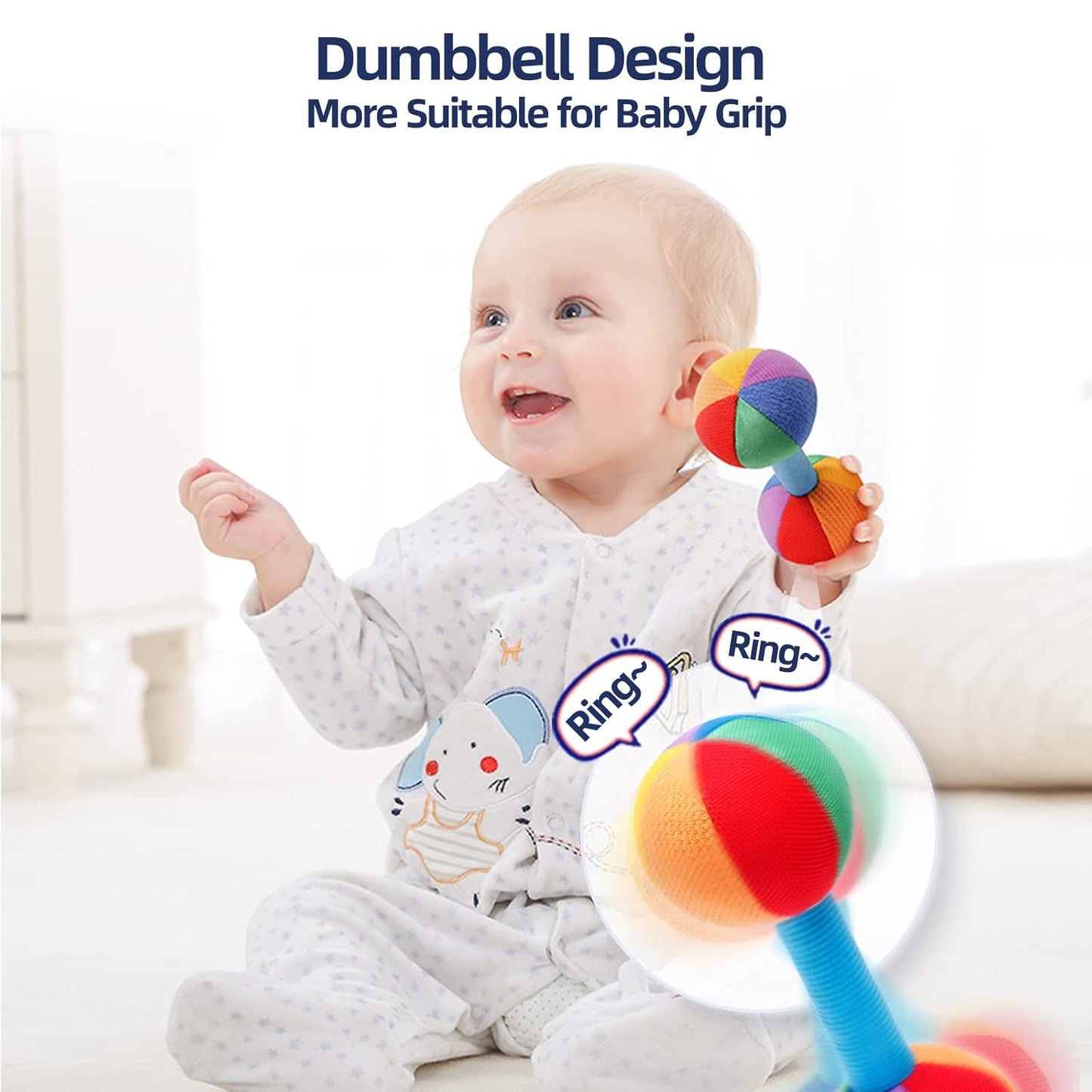 Jollybaby Soft Plush Baby Dumbbell Rattle Toys, 0-3-6 Months Newborn, High Contrast Black & White Sensory Rattles Weight Lifting Toy, Funny Baby Boy Girl Shower Gift