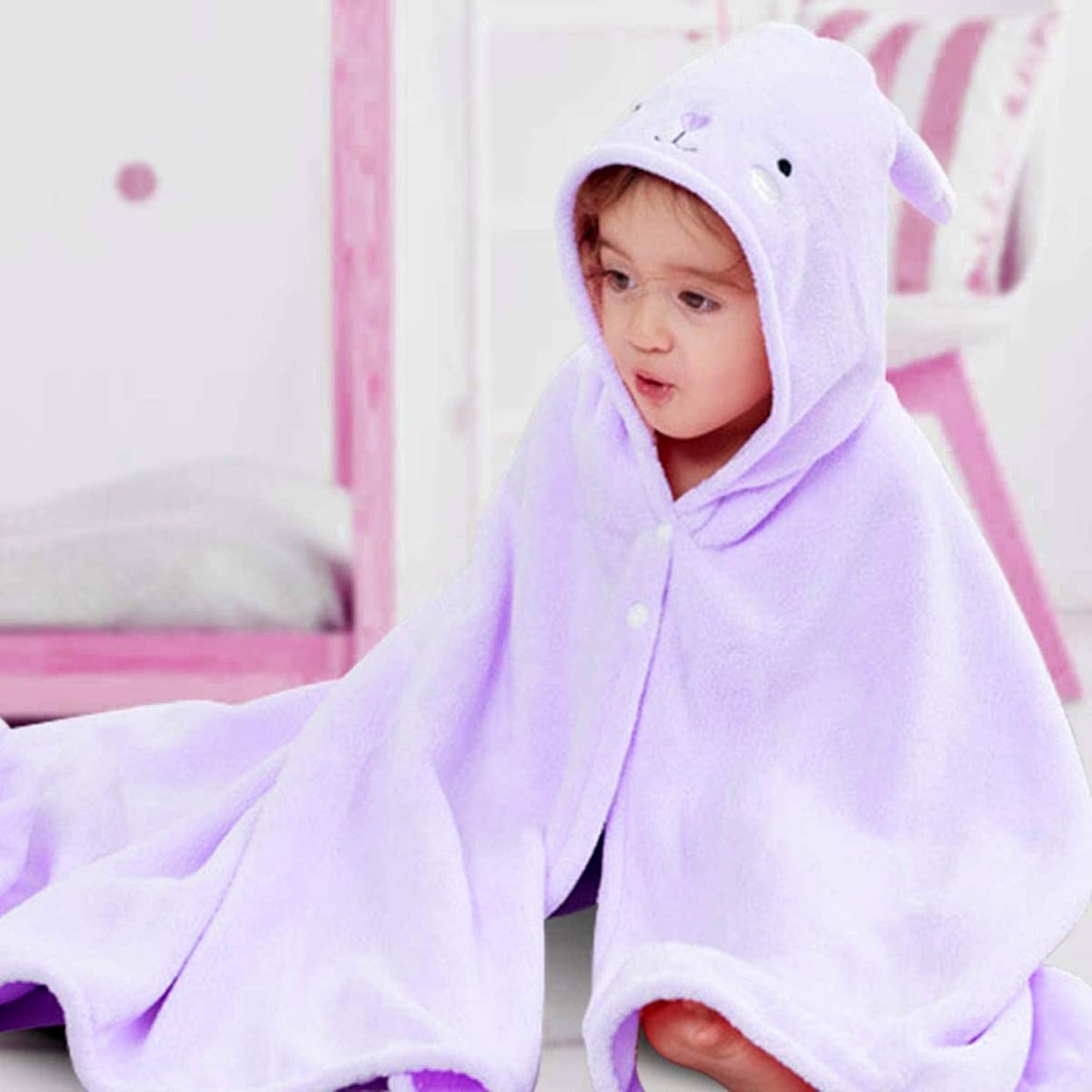 ROMASA Toddler Hooded Bath Towel Ultra Soft Towel Highly Absorbent Bathrobe Blanket for Boys Girls- 27.5" x 55" (Purple)