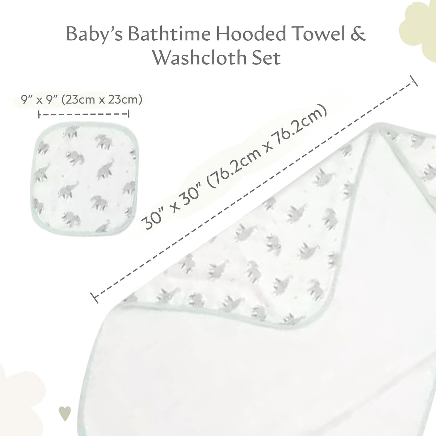 Bamboo Viscose Baby Hooded Towel & Washcloth Set for Babies and Toddlers, Soft & Absorbent, 70% Viscose from Bamboo, 30% Cotton Muslin - Imported (Elephant)