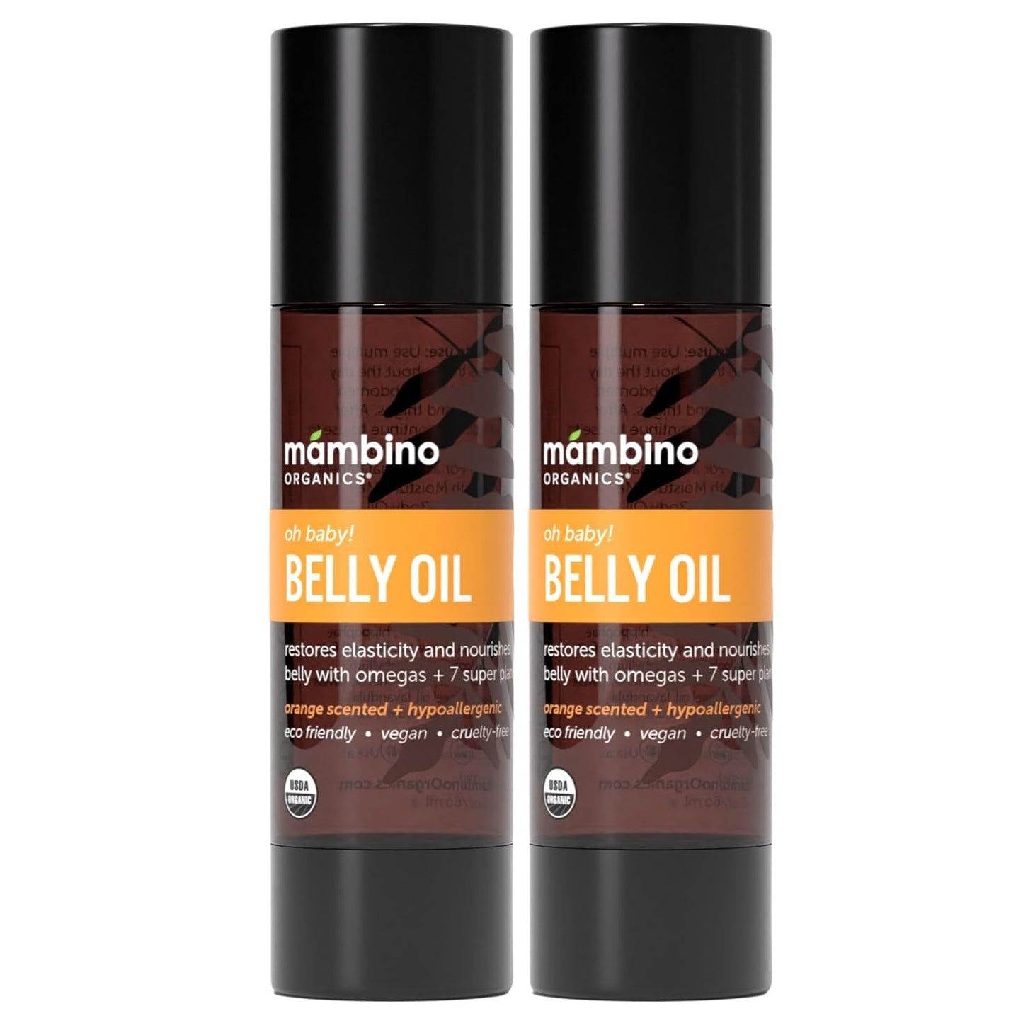 Mambino Organics Oh Baby! Belly Oil for Pregnant Women, Organic Stretch Mark Oil for Pregnancy, Postpartum Skin Elasticity, Hydration, Tamanu, Shea Butter, Calendula, Vegan, Non-GMO, 2 fl oz, 2-Pack