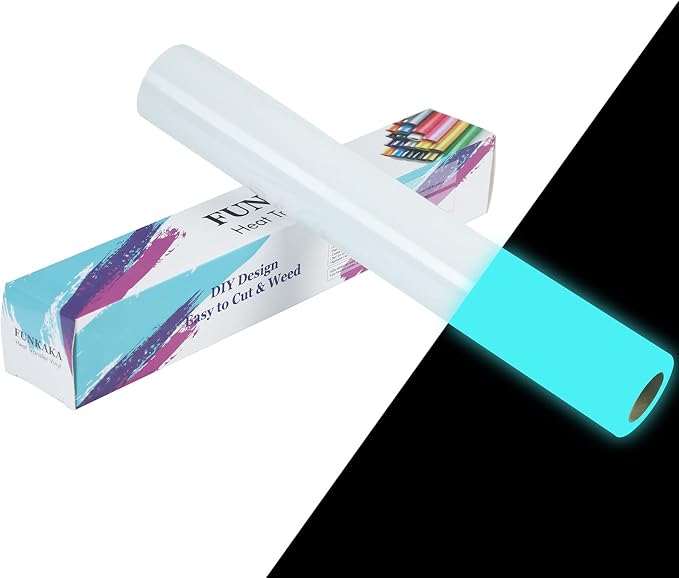 FUNKAKA Glow in The Dark Heat Transfer Vinyl Roll, Glow in The Dark HTV Vinyl