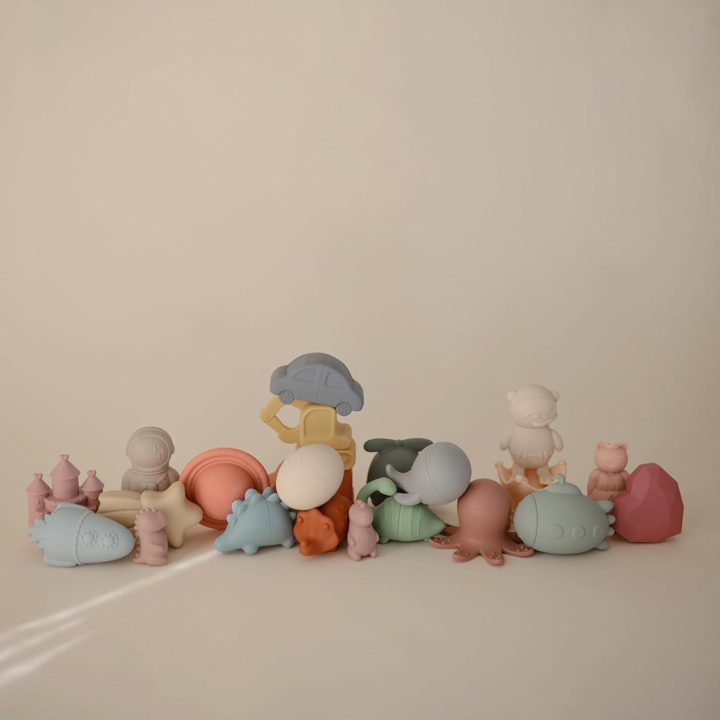 mushie Dino Bath Toys Play Set for Toddlers | 100% Food Grade Silicone | Mold Free, Pack of 5