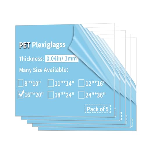 5 Pack 16x20 PET Sheets 0.04" Thick PET Plexiglass Sheets Panels