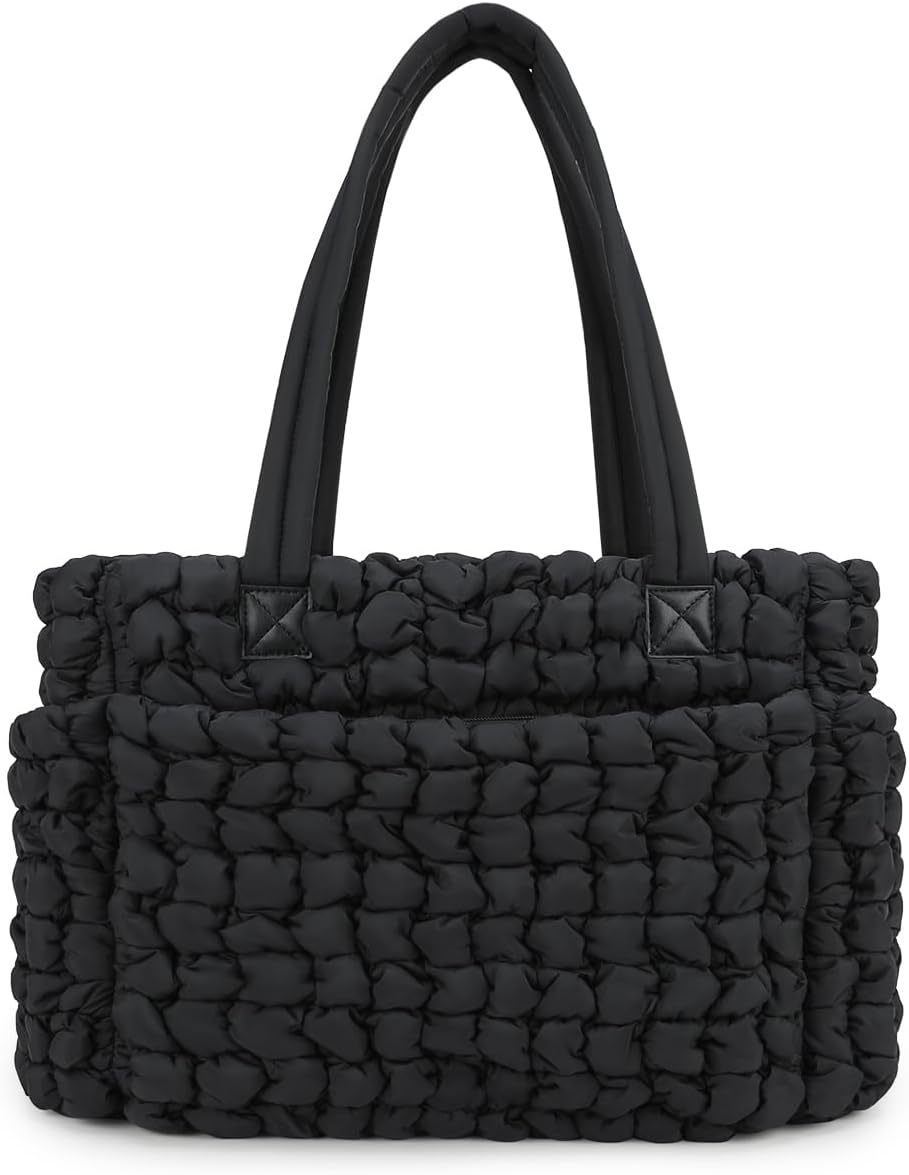 Lmbabter Puffer Quilted Tote Large Diaper Hobo Mommy Bag Hold 16“Laptop Stylish Cloud Handbag Carryall Daypack Travel Work