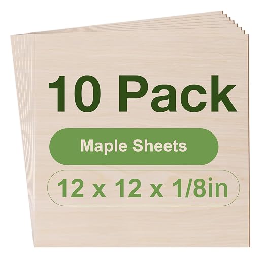 Rowood 10 Pack Maple Plywood 1/8, 3mm Wood Sheets Thin Unfinished Maple Plywood