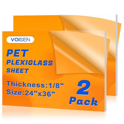 VOISEN 2 Pack Plexiglass Sheets 1/8 Inch Thick, Display Cases, Sneeze Guard
