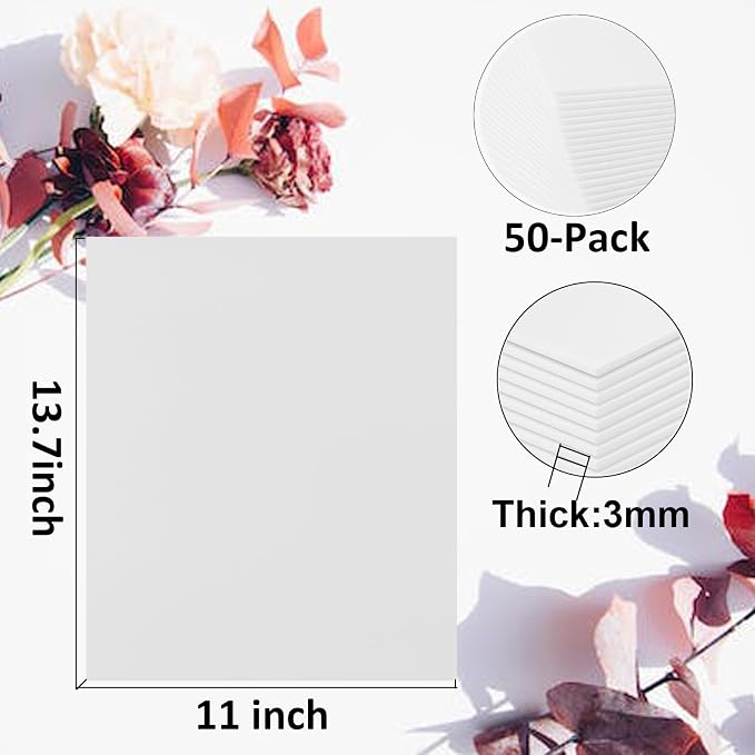 50 Pack White Foam Board for Projects, 11 x 13.7Inch Foam Core Baking Board Mat