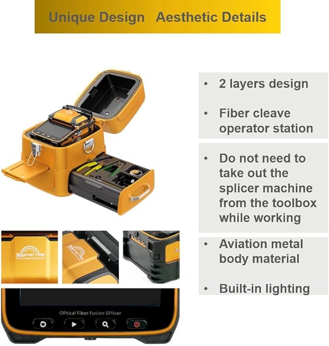 AI-9 Fiber Fusion Splicer Machine with Tutorial Videos Fusion Splicer Fiber Optic Core Alignment with Automatic Focus and 6 Motors for Trunk Line Construction, FTTH and Cable Splicing Projects
