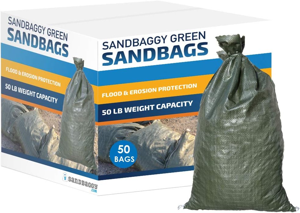Sandbaggy - Heavy Duty Empty Sandbags For Flooding (14" X 26") - Poly Sand Bags - Flood Barrier, Weight, Construction, Earth Bag Homes - Reusable, UV Resistant - Tie Strings Attached (50 Bags)