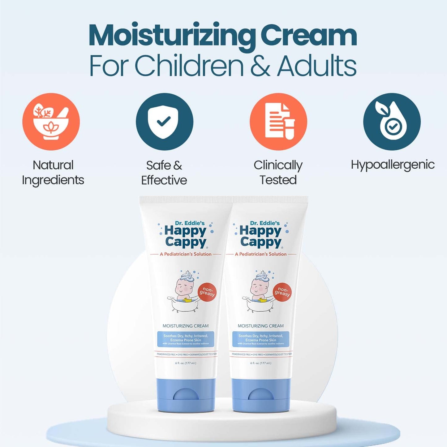 Happy Cappy Dr. Eddie's Moisturizing Cream - Baby Eczema Cream, Eczema Lotion for Kids, Pediatrician-Formulated, Gentle, Paraben Free, Hypoallergenic, Soothes Dry Skin - 6 Fl Oz (Pack of 2)