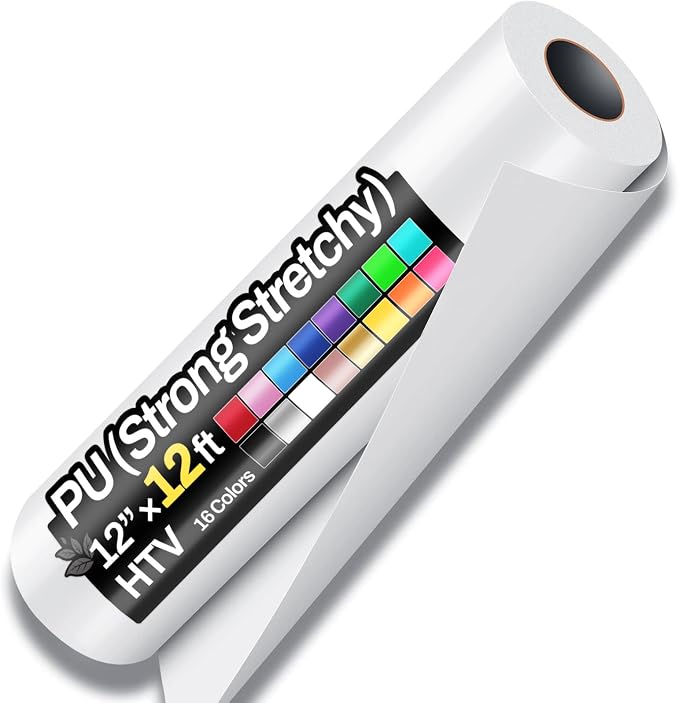 12" x 12ft Heat Transfer Vinyl Rolls, PU HTV Vinyl White
