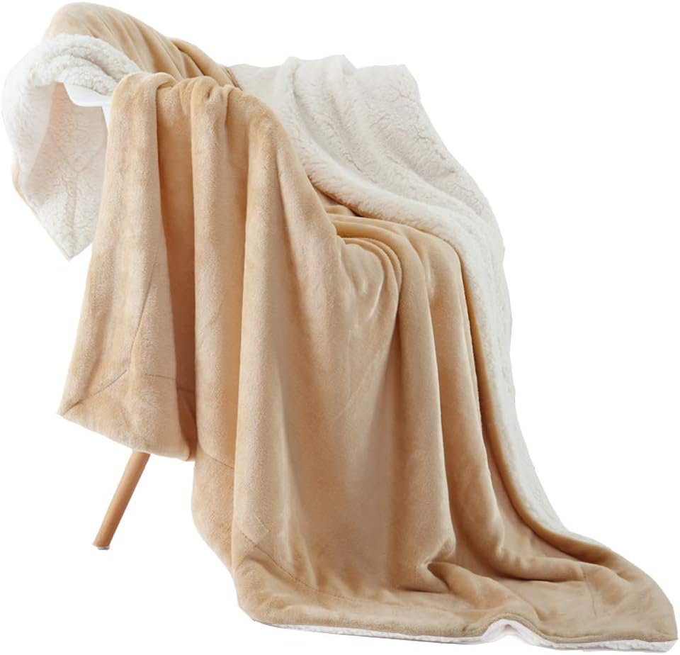 NANPIPER Throw Blanket Reversible Sherpa Flannel Super Soft Fuzzy Plush Fleece Microfiber for Bed/Couch (60"x80",Beige)