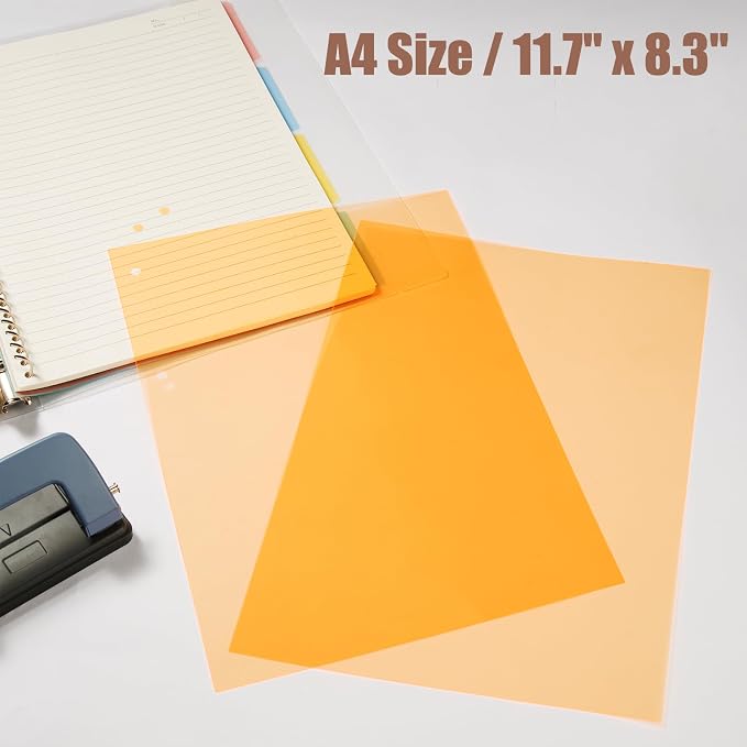 10-Pack A4 Colored PVC Flexible Plastic Sheets, 0.3mm Orange Transparent Film