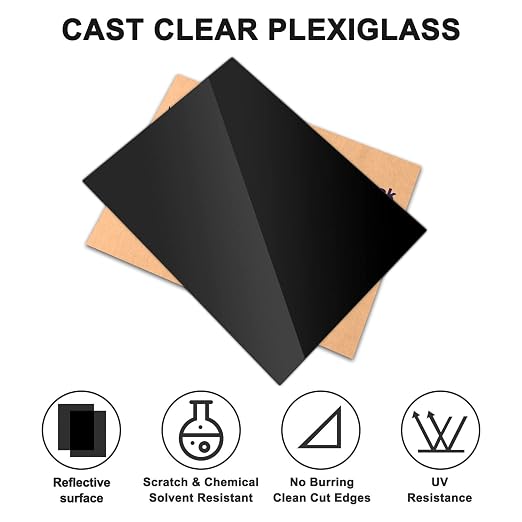 Black Acrylic Sheet 18" x 24" x 1/8", 2 Pack Black Cast Acrylic Sheets Glass