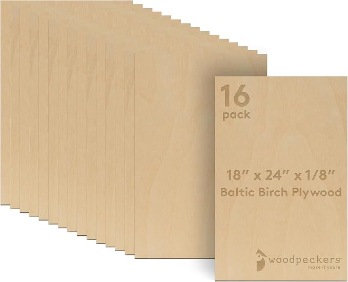 3 mm Baltic Birch Plywood 1/8 x 18 x 24 Inch, Box of 16 B/BB Grade Craft Wood
