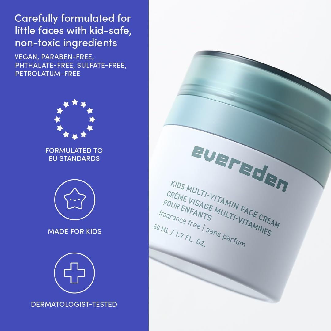 Evereden Fragrance-Free Kids Face Cream: 1.7 oz. | Unscented Face Lotion | Clean and Non-Toxic Face Moisturizer | Multi-Vitamin Unscented Skin Care for Kids