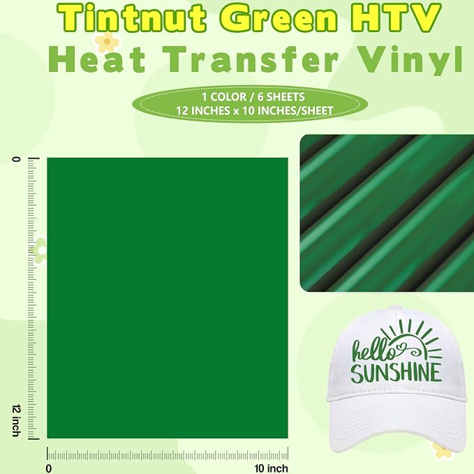 Tintnut Verdant Green Heat Transfer Vinyl, easy cut & weed, stretch washable