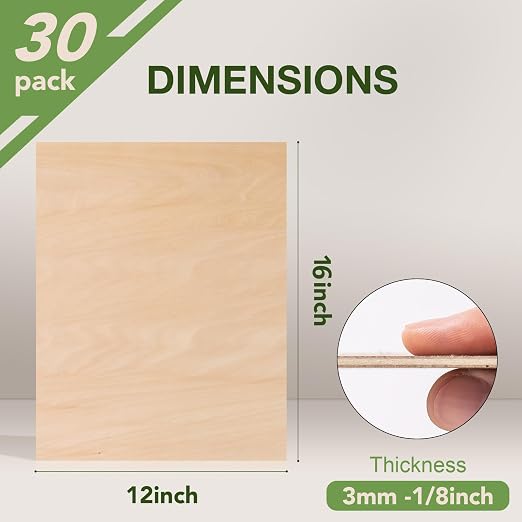 Rowood 30 Pack Plywood Basswood Sheets, 3mm Basswood