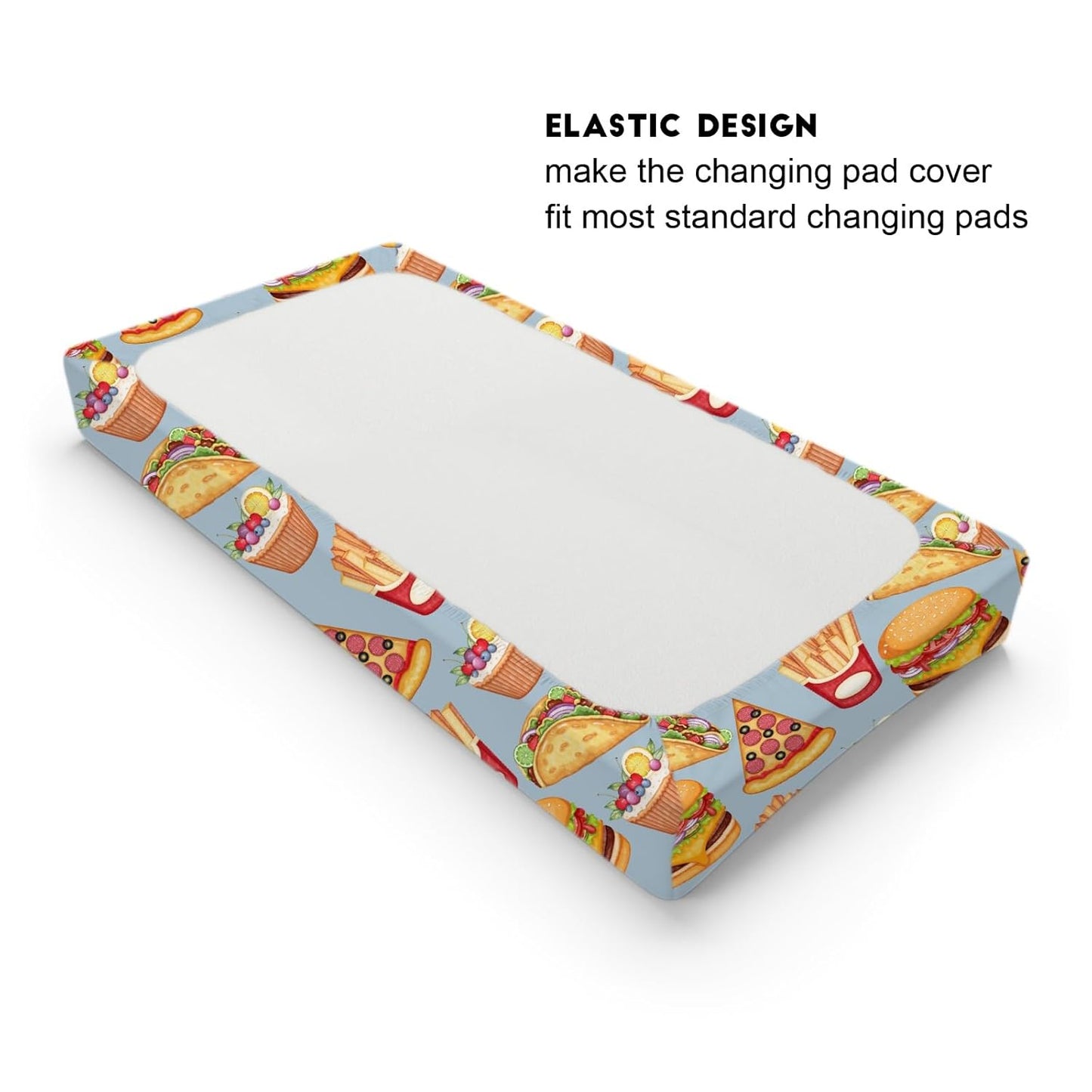 Cute Burger French Fries Cupcake Pizza Baby Changing Table Pad Covers for Baby Boys or Girls 32''x16'' Unisex Fitted Diaper Changing Table Cover Comfort Soft Breathable Nursery Changing Table Mats