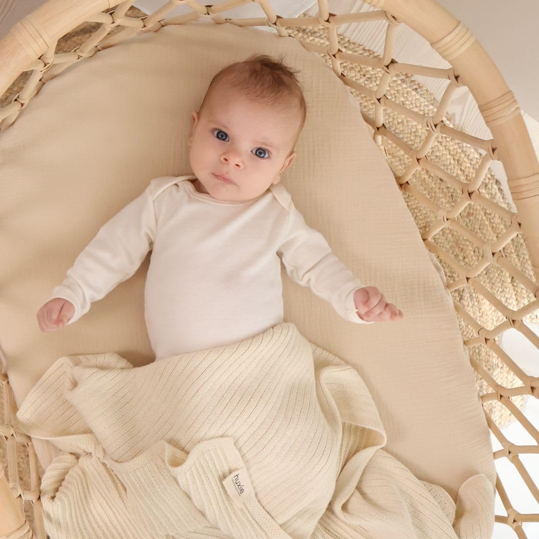 Knitted Organic Cotton Baby Blanket- Swaddle Blanket, 30" x 40" Soft Receiving Blanket for Newborn (Soft White)