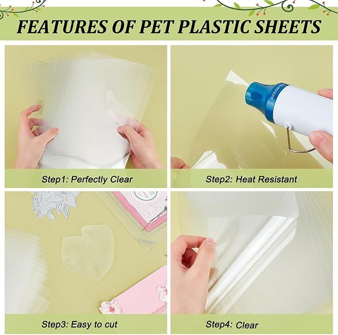 BENECREAT 50 Sheets Heat Resistant Clear Acetate Sheets, 11.7x6.5" PET