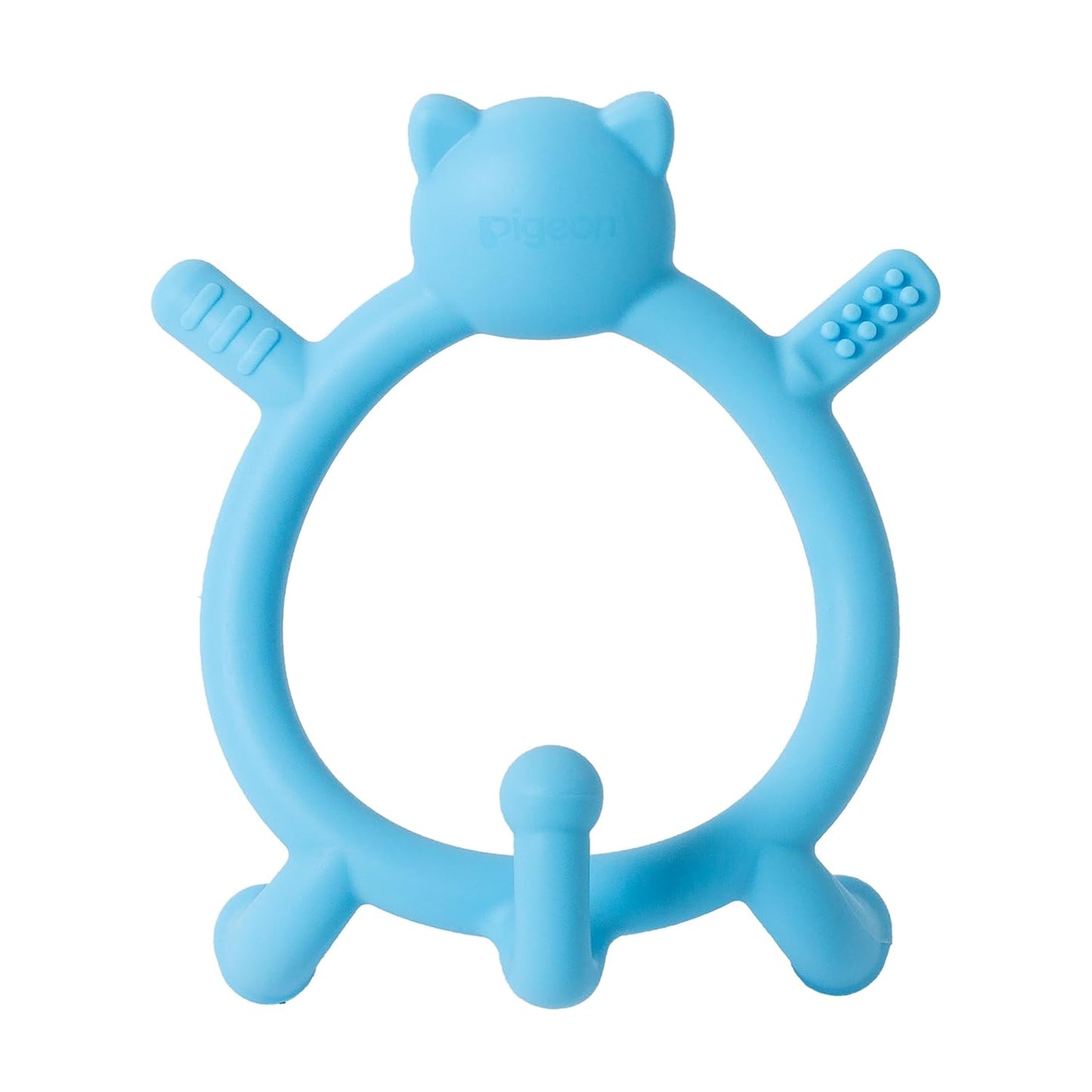 Pigeon Silicone Baby Teether – Multi-Textured Teething Relief Toys, Lightweight & Easy to Grasp, 6+ Months (Blue Cat, 1 Count)