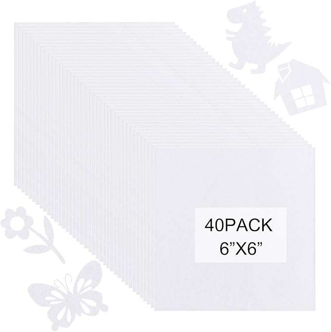 40 Pcs Stiff Felt Fabric Sheet for Crafts, 1mm Thick and 6”x6”White Felt Fabric