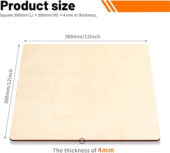 7 Pack 12 x 12 Inch Basswood Sheets Plywood Board, Unfinished Blank Square Wood