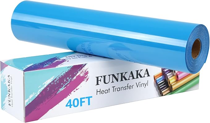 FUNKAKA Lake Blue Heat Transfer Vinyl Rolls, Adhesive Glossy HTV Vinyl