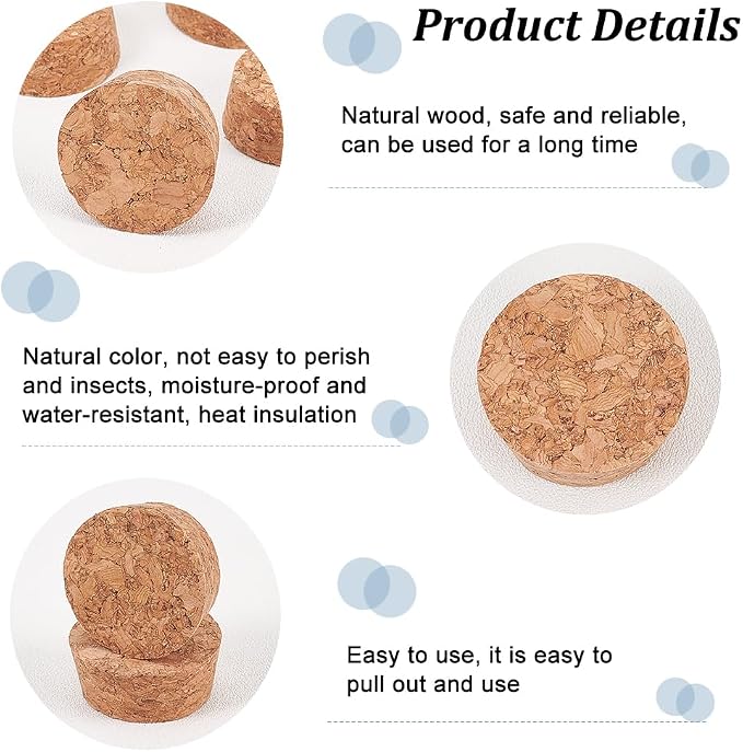 BENECREAT 20Pcs Wooden Tapered Cork Plugs, BurlyWood Soft Wood Corks