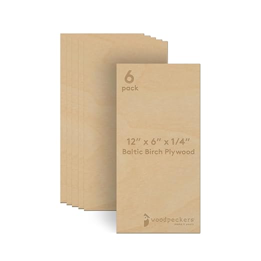 6 mm Baltic Birch Plywood 1/4 x 6 x 12 Inch, Box of 6 B/BB Grade Craft Wood