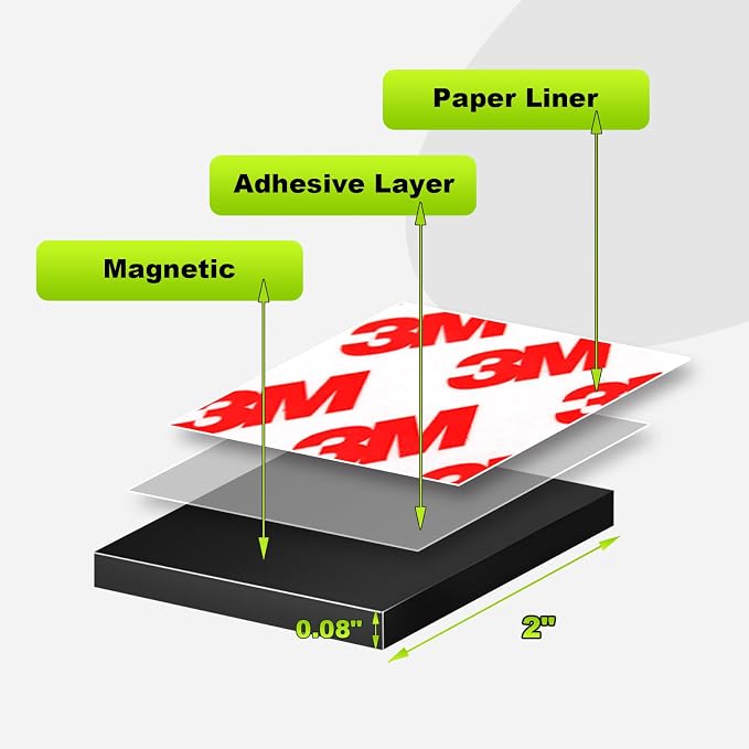 Stick On Magnets with Double Sided Adhesive Tape, Magnet Squares 2"x2"