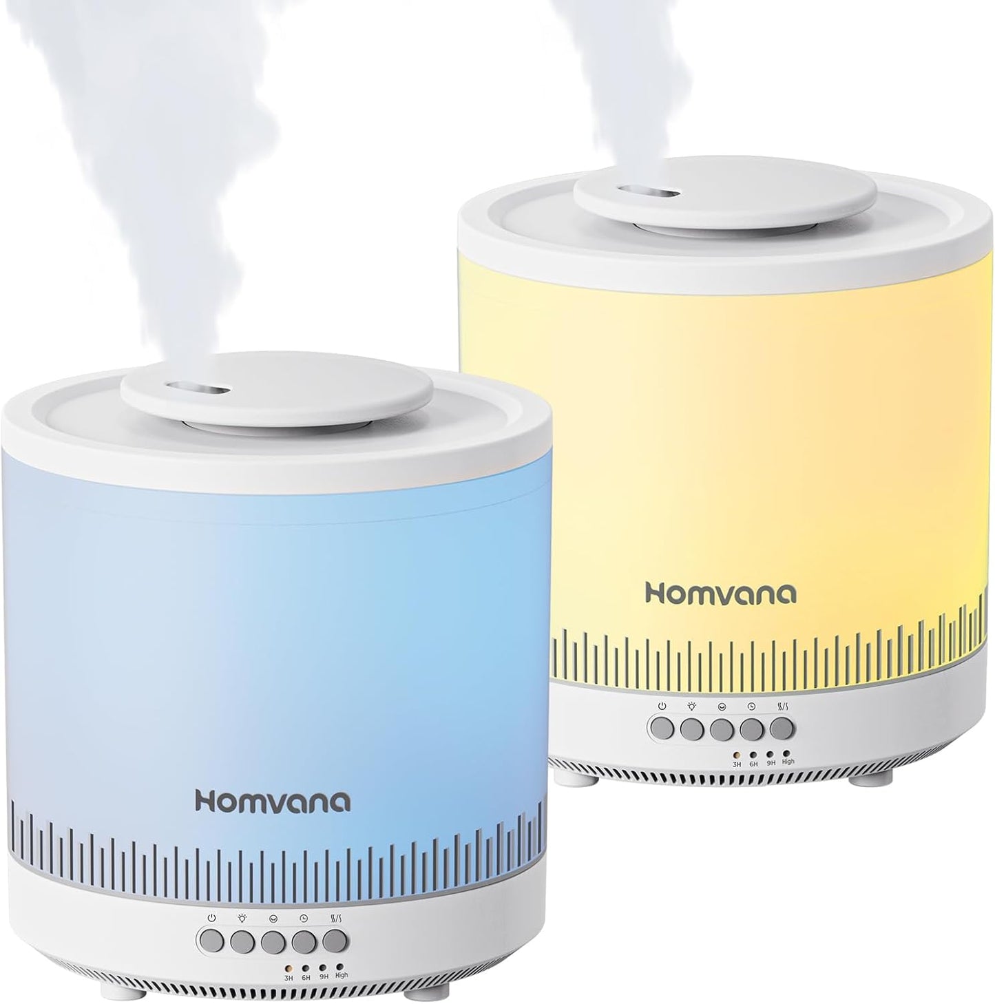 Homvana Small Humidifiers for Bedroom - 2 Packs 1.5L Cool Mist Top Fill Humidifier for Baby Nursery, Essential Oil Diffuser, 3 in 1 for Home Plants Offices and Grow Tents, 7 Color Lights, Ultrasonic