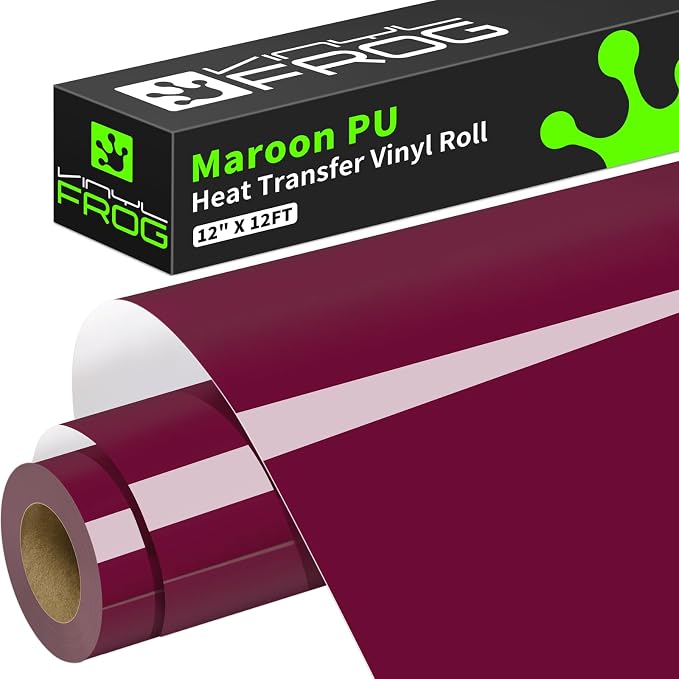VINYL FROG Maroon Heat Transfer Vinyl Roll 12" x12ft Matte HTV Vinyl | Wine Red