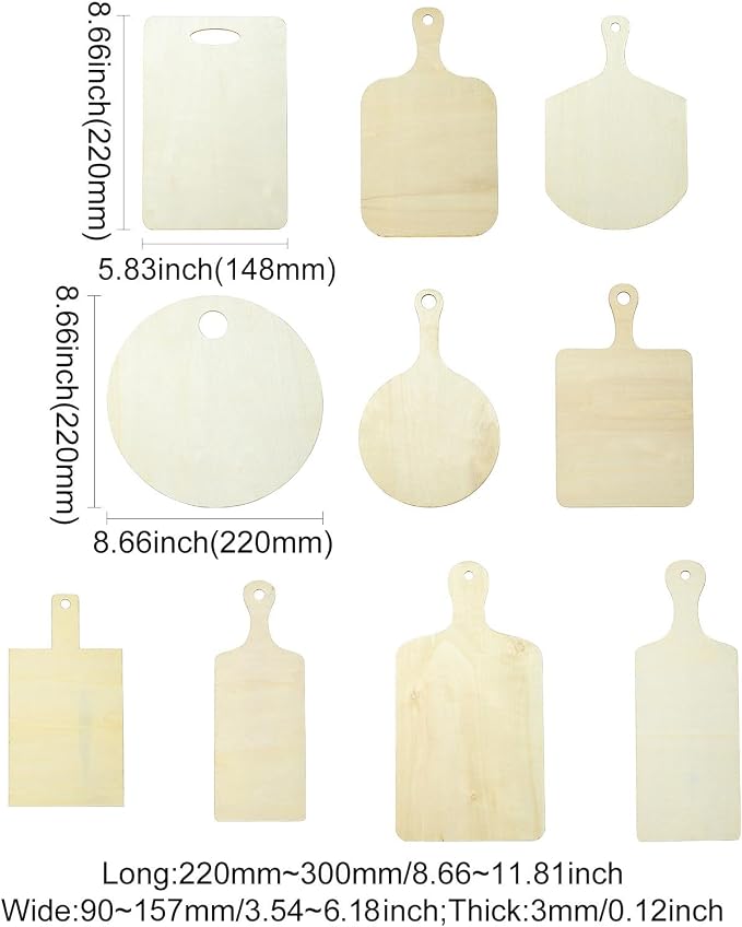10 pcs 10 Styles Cutting Board Theme Unfinished Wooden Cutout Charms Rectangle