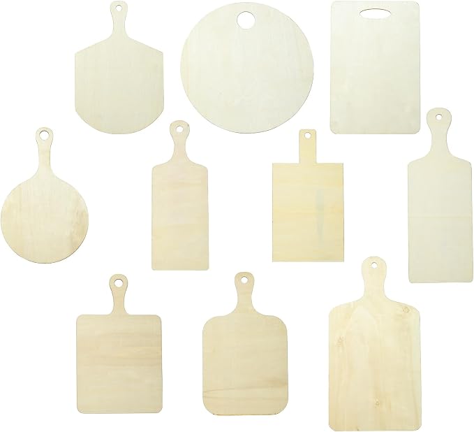 10 pcs 10 Styles Cutting Board Theme Unfinished Wooden Cutout Charms Rectangle