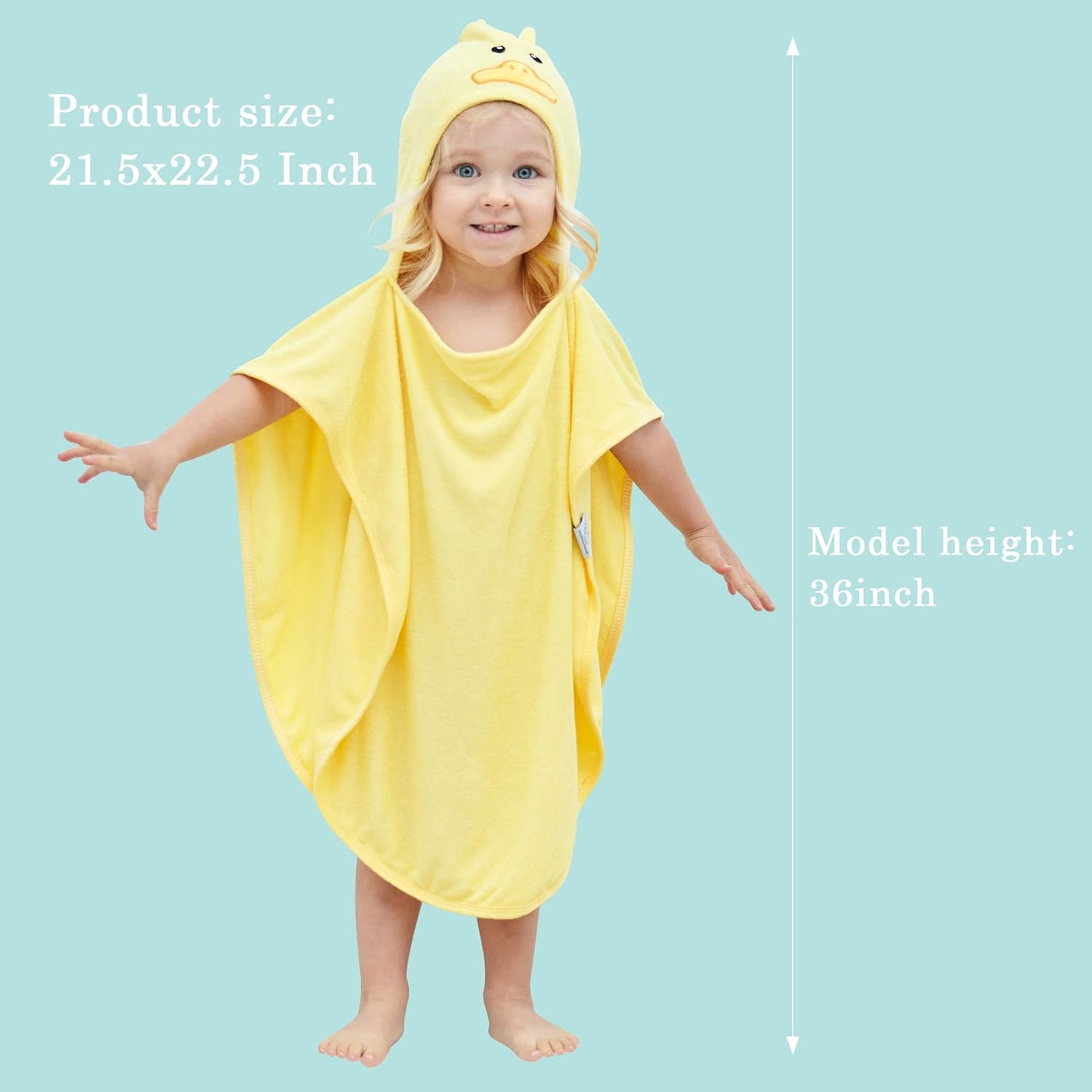HIPHOP PANDA Hooded Towel - Rayon Made from Bamboo, Bath Towel with Bear Ears for Newborn, Babie, Toddler, Infant - Absorbent Large Baby Towel - Yellow Duck, 21.5 x 22.5 Inch