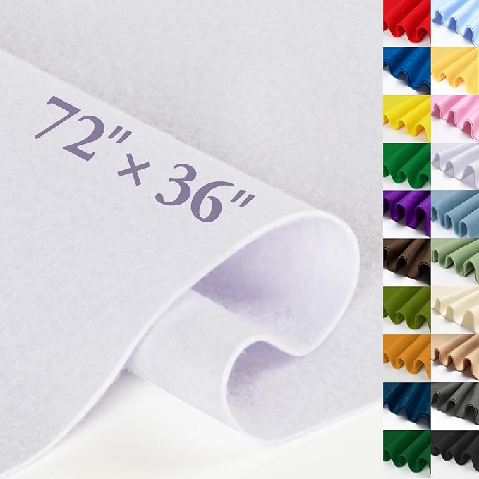 White Felt Fabric Sheet 72" X 36", 1.4mm Thick Large Soft Durable Flexible