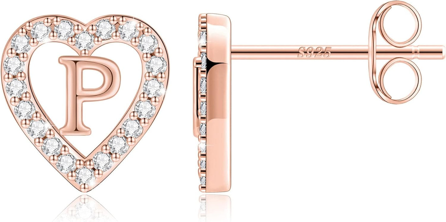 Anoup Christmas Gifts for Grandkids Girls Earrings - S925 Sterling Silver Post CZ Hypoallergenic Stud Heart Initial Earrings for Women Kids Jewelry Stocking Stuffers for Teen Girls Birthday Gifts