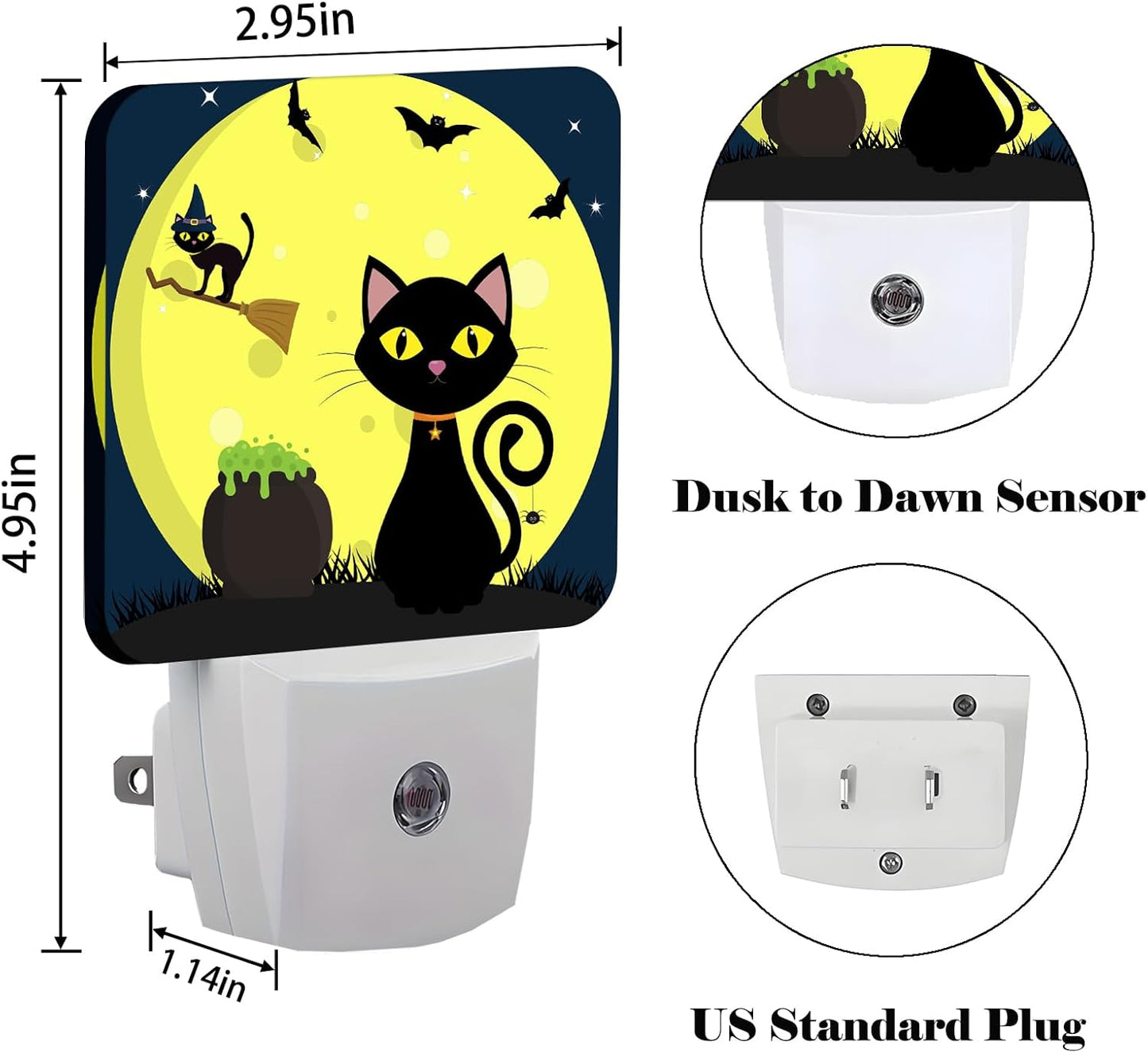 Happy Halloween Cat Night Light,Plug Into Wall with Dusk to Dawn Light Sensors, Warm Nightlights for Bedroom, Bathroom, Hallway, Kitchen, Gifts Ideal for Boys Girls Women Men
